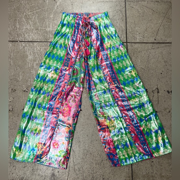 Karma Highway Pants - 💚 3259. Boho Print Tie Front Wide Leg Pants